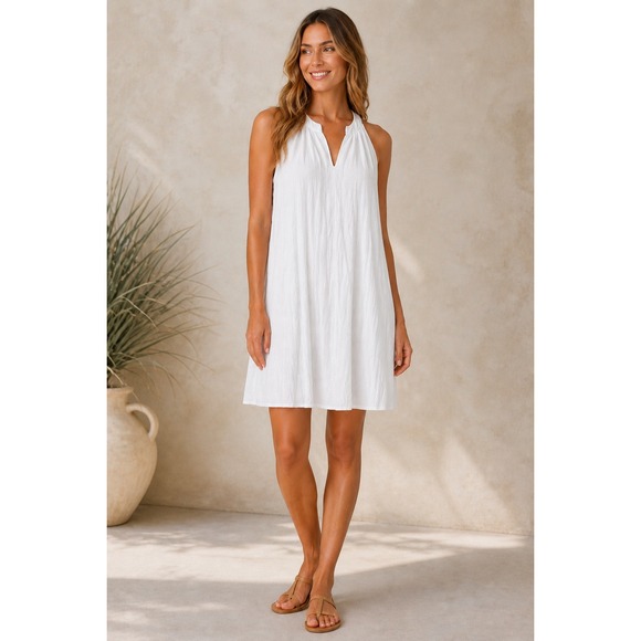 Garnet Hill Dresses & Skirts - Garnet Hill White Crinkle Cotton Gauze Sleeveless Shift Dress Small Beach NEW